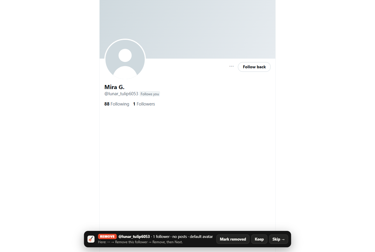 Sweep's bar on a follower's profile